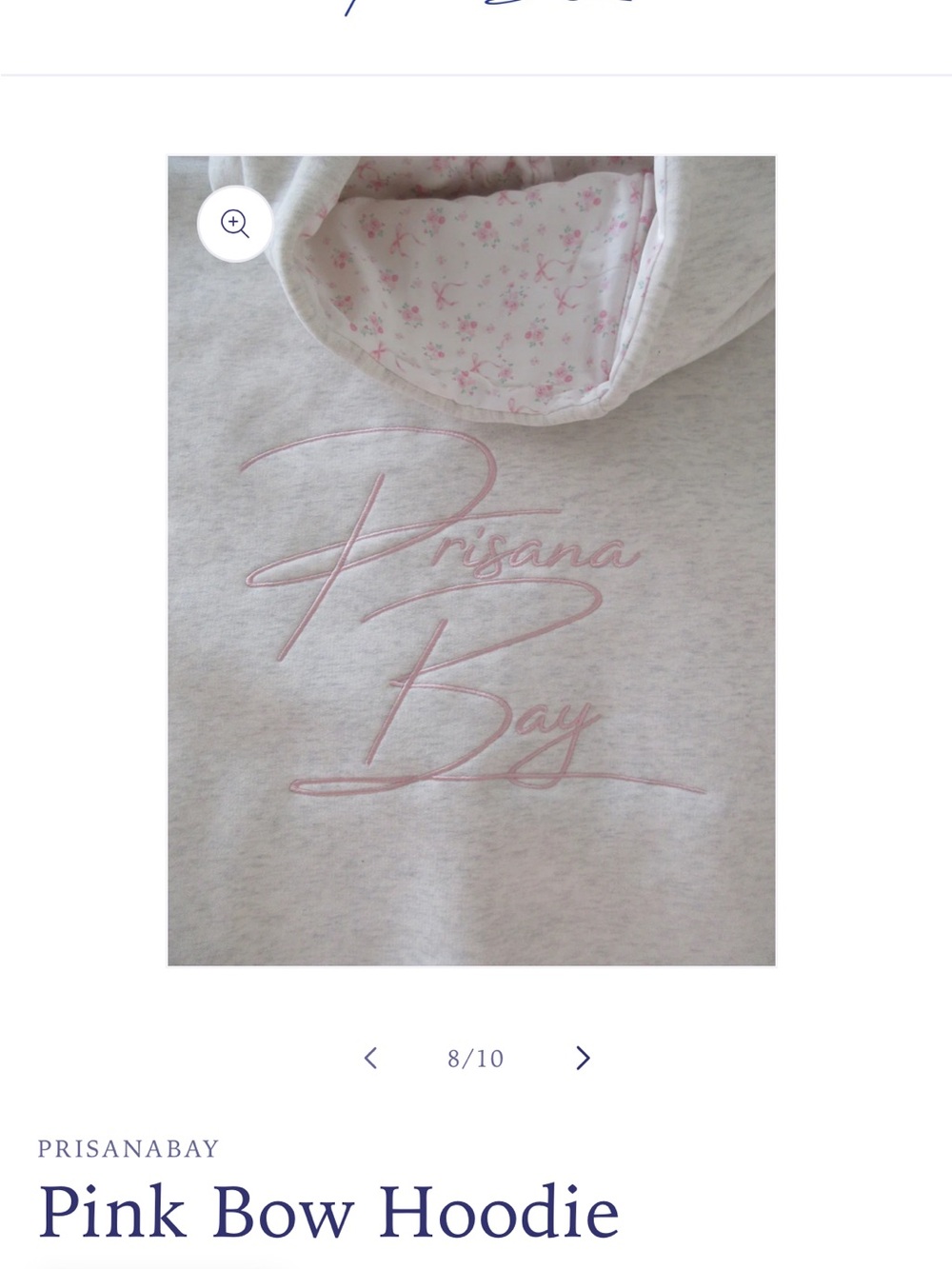 PRISMA BAY Light Gray Hoodie with Pale Pink Script
